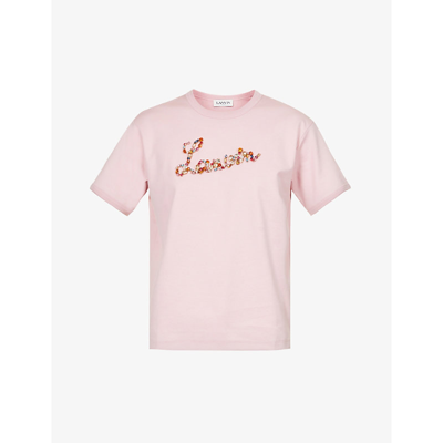 Shop Lanvin Crystal-embellished Cotton-jersey T-shirt In Pink