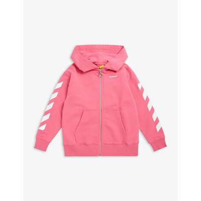 Shop Off-white Arrow Brand-print Cotton Hoody 8-10 Years In Pink