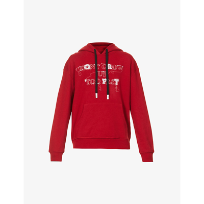 Haculla Don't Grow Up Fast Text-print Cotton-jersey Hoody In Deep Red