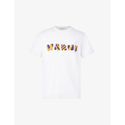 Shop Marni Logo-print Relaxed-fit Cotton-jersey T-shirt In Lily White