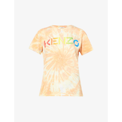 Shop Kenzo Logo-print Tie-dye Cotton T-shirt In Peach