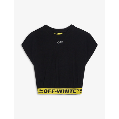 Shop Off-white Logo-hem Sleeveless Cotton T-shirt 6-10 Years In Black