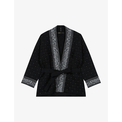 Shop Maje Mondana Stud-embellished Quilted-knit Cardigan In Noir / Gris
