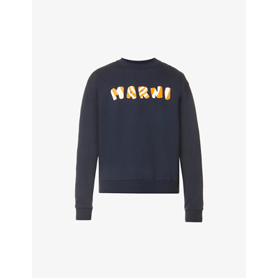Shop Marni Logo-print Crew-neck Cotton-jersey Sweatshirt In Black