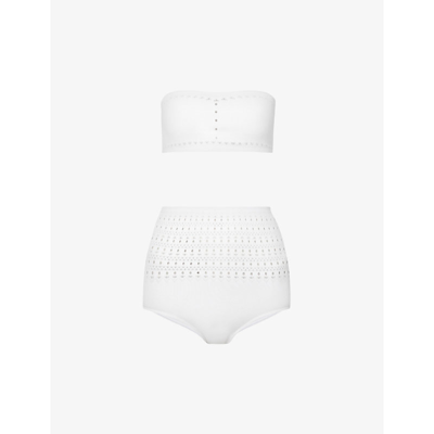 Shop Alaïa Womens Blanc Optique Maillot Knit Bikini 6