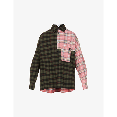 Shop Loewe Check-pattern Oversized-fit Cotton Shirt In Green Multicolor
