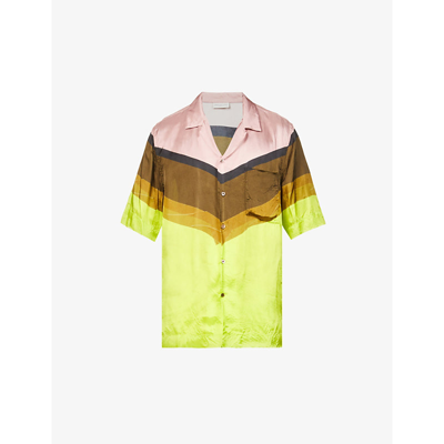 Shop Dries Van Noten Mens Yellow Graphic-print Relaxed-fit Crepe Shirt 36