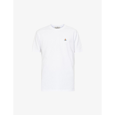 Shop Vivienne Westwood Classic Logo-embroidered Organic-cotton T-shirt In White