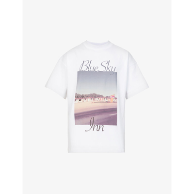 Shop Blue Sky Inn Brand-print Graphic-print Cotton T-shirt In White