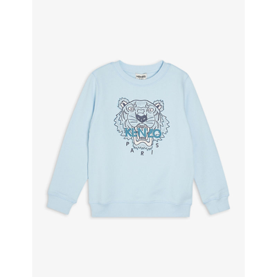 Shop Kenzo Icon Tiger Cotton Sweatshirt 4-14 Years In Pale Blue