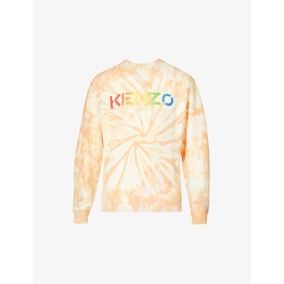 Shop Kenzo Logo-print Tie-dye Cotton-jersey Sweatshirt In Peach