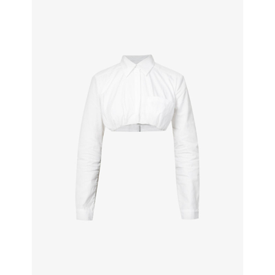 Shop Christopher Esber Cropped Long-sleeved Cotton Shirt In White