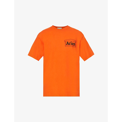 Shop Aries Temple Brand-print Cotton-jersey T-shirt In Orange