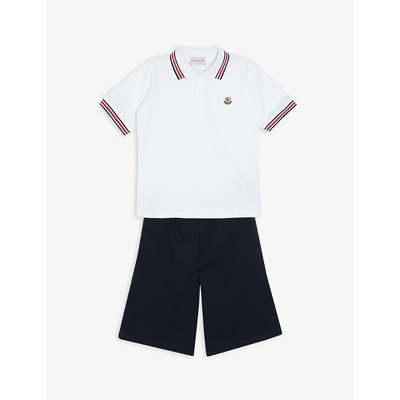 Shop Moncler Logo-embellished Polo And Shorts Cotton-blend 2 Piece Set 4-14 Years In Navy