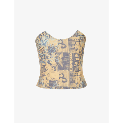 Shop Miaou Leia Graphic-print Stretch-cotton Corset Top In Wanted
