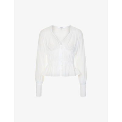 Shop Frame Ruched V-neck Cotton Shirt In Blanc