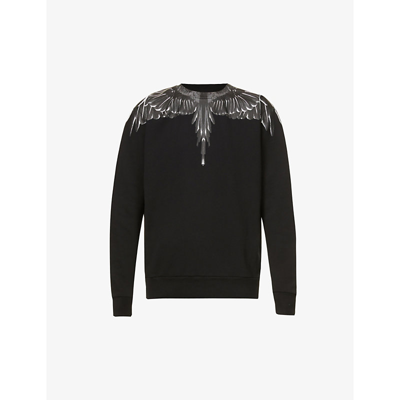 Shop Marcelo Burlon County Of Milan Wings Graphic-print Cotton-jersey Sweatshirt In Black Black