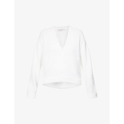 Shop Max Mara Frais V-neck Cotton-blend Cardigan In 001 Optical White