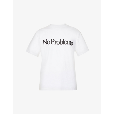Shop Aries No Problemo Text-print Cotton-jersey T-shirt In White
