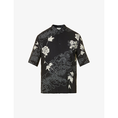Shop Saint Laurent Floral-print Relaxed-fit Crepe Shirt In Noir Craie