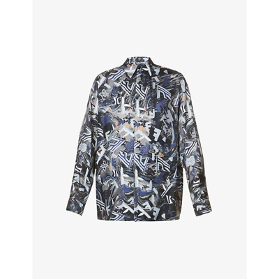 Shop Fendi Brand-print Relaxed-fit Silk Shirt In Cenere