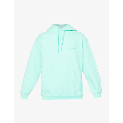 Shop Balenciaga Brand-embroidered Relaxed-fit Cotton-jersey Hoody In Mint Mint