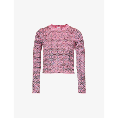 Shop Loewe Anagram-embroidered Fitted Wool-blend Jumper In Pink/black