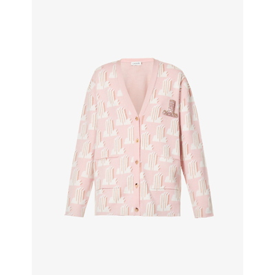 Shop Lanvin Brooch-detail Oversized Wool Cardigan In Pink