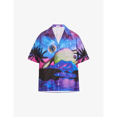 Shop Valentino Abstract-print Relaxed-fit Cotton-jersey Shirt In Water Sky
