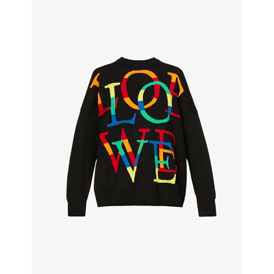 Shop Loewe Love Text-print Wool-blend Jumper In Black/multi