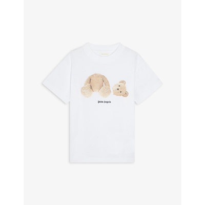Shop Palm Angels Bear-print Short-sleeved Cotton T-shirt 4-10 Years In White