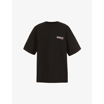 Shop Balenciaga Logo-embroidered Oversized Cotton-jersey T-shirt In Black White