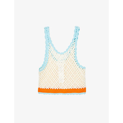Shop Sportmax Stresa Scoop-neck Crochet-cotton Top In Beige