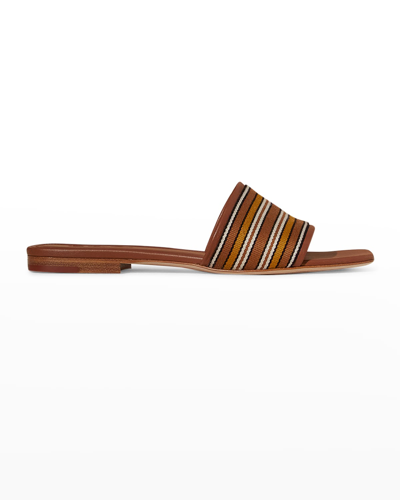 Shop Loro Piana Suitcase Stripe Flat Sandals In Nerobeigeruggines