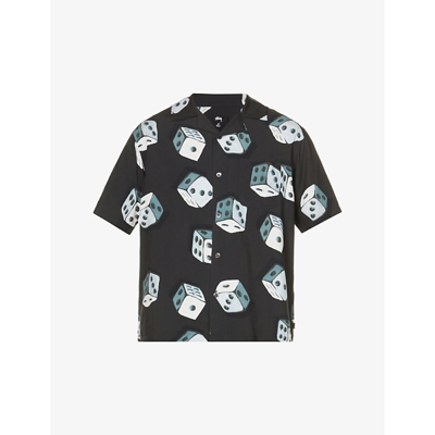 Shop Stussy Dice Graphic-print Relaxed-fit Crepe Shirt In Black