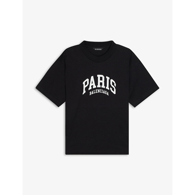 Shop Balenciaga Paris Slogan-print Cotton-jersey T-shirt 4-10 Years In Black