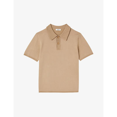 Shop Sandro Mens Naturels Stretch-woven Polo-shirt