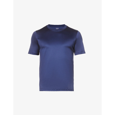 Shop Eton Mens Blue Slim-fit Cotton-jersey T-shirt