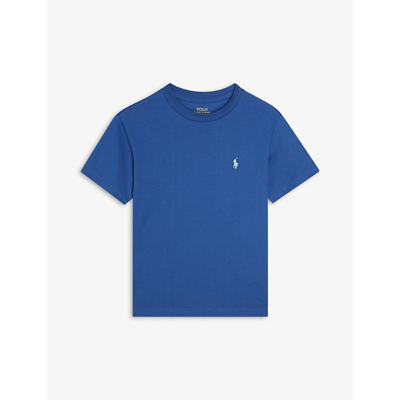 Shop Ralph Lauren Polo Pony Logo-embroidered Cotton T-shirt 2-14 Years In Liberty Blue