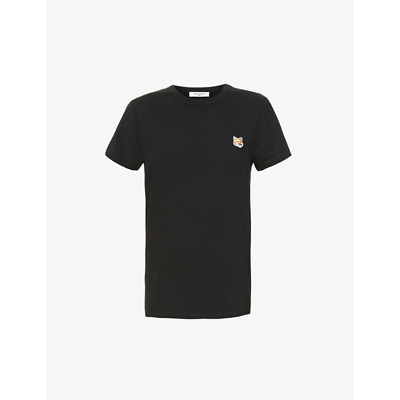 Shop Maison Kitsuné Fox Head Embroidered Cotton-jersey T-shirt In Black
