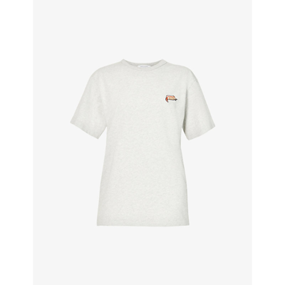 MAISON KITSUNÉ HOT DOG FOX EMBROIDERED COTTON-JERSEY T-SHIRT 
