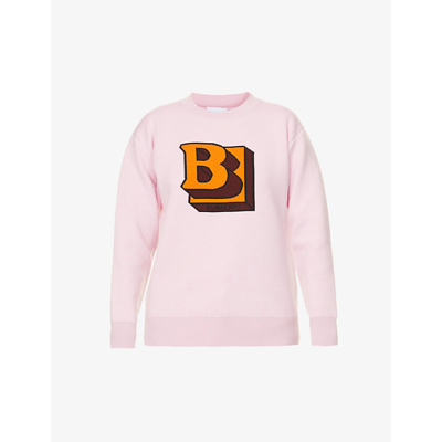 Shop Burberry Kyra Graphic-print Stretch Wool-blend Jumper In Pale Candy Pink