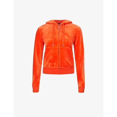 Shop Juicy Couture Womens Orange.com Robertson Logo-embroidered Velour Hoody L