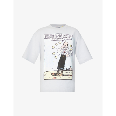 Shop Moncler Genius X 2 Moncler 1952 Woman Olive Oly Graphic-print Cotton-jersey T-shirt In Pale Blue