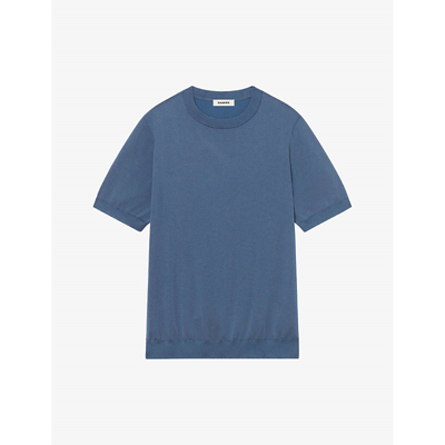 Shop Sandro Pablo Crewneck Classic-fit Knitted T-shirt In Bleus