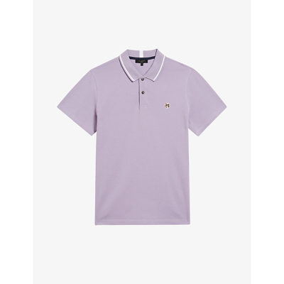 Shop Ted Baker Camdn Floral-embroidered Cotton Polo Shirt In Lt-purple