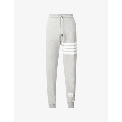 Shop Thom Browne Striped-trim Slim-fit High-rise Cotton Shorts In Light Grey