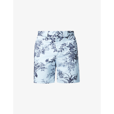 Shop Erdem Lucas Floral-print Shorts In Blue Navy