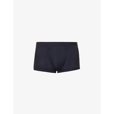Shop Zimmerli Brand-embroidered Mid-rise Cotton Boxers In Navy