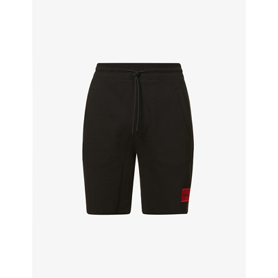 Shop Hugo Men's Black Logo-patch Relaxed-fit Cotton-jersey Shorts